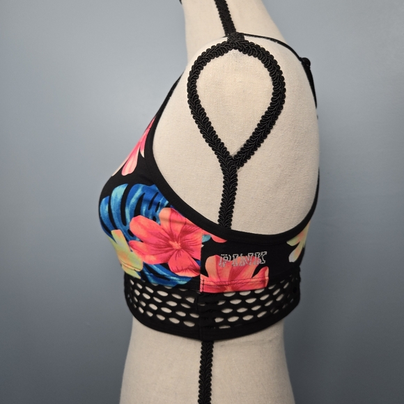 Victorias Secret VS PINK UItimate Unlined Racerback Sports Bra Black Floral XS/S - Picture 2 of 11